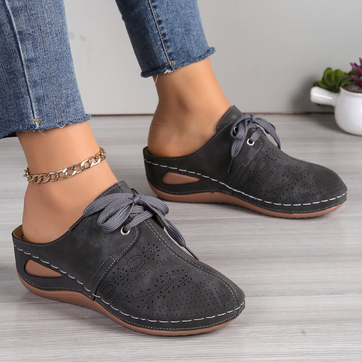 Lace-Up Wedge Slip-Ons