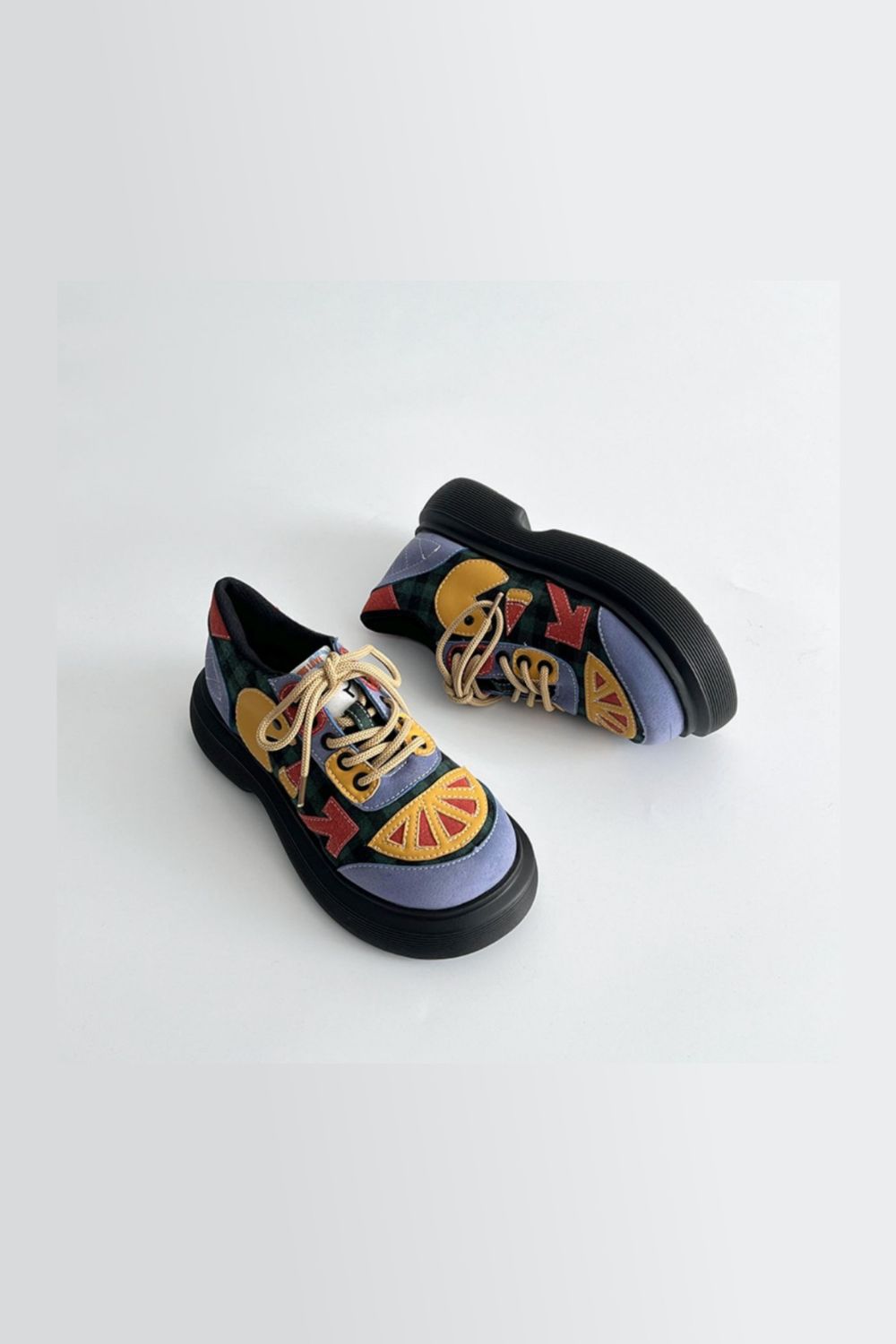 Lace Up Round Toe Plaid Platform Sneakers