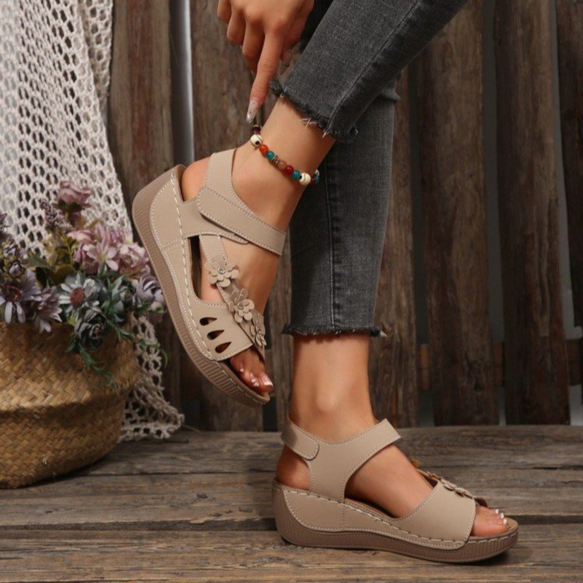 Floral Embellished Wedge Sandals