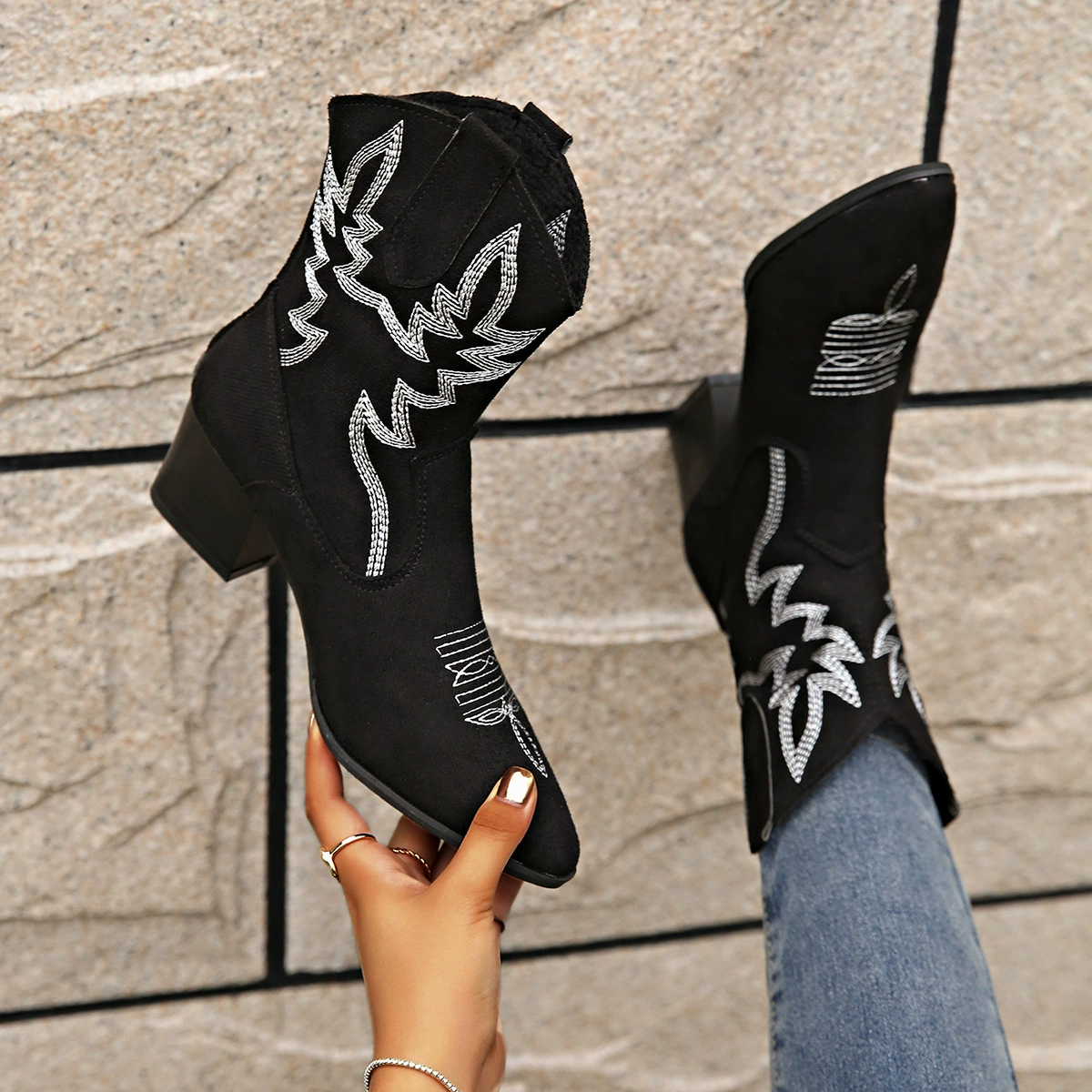 Point Toe Block Heels Boots