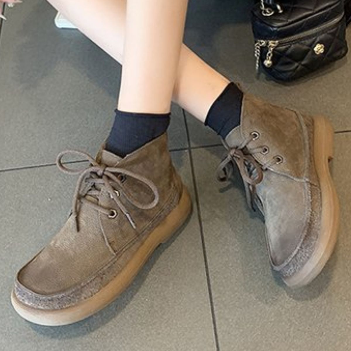 Round Toe Lace-Up Ankle Boots