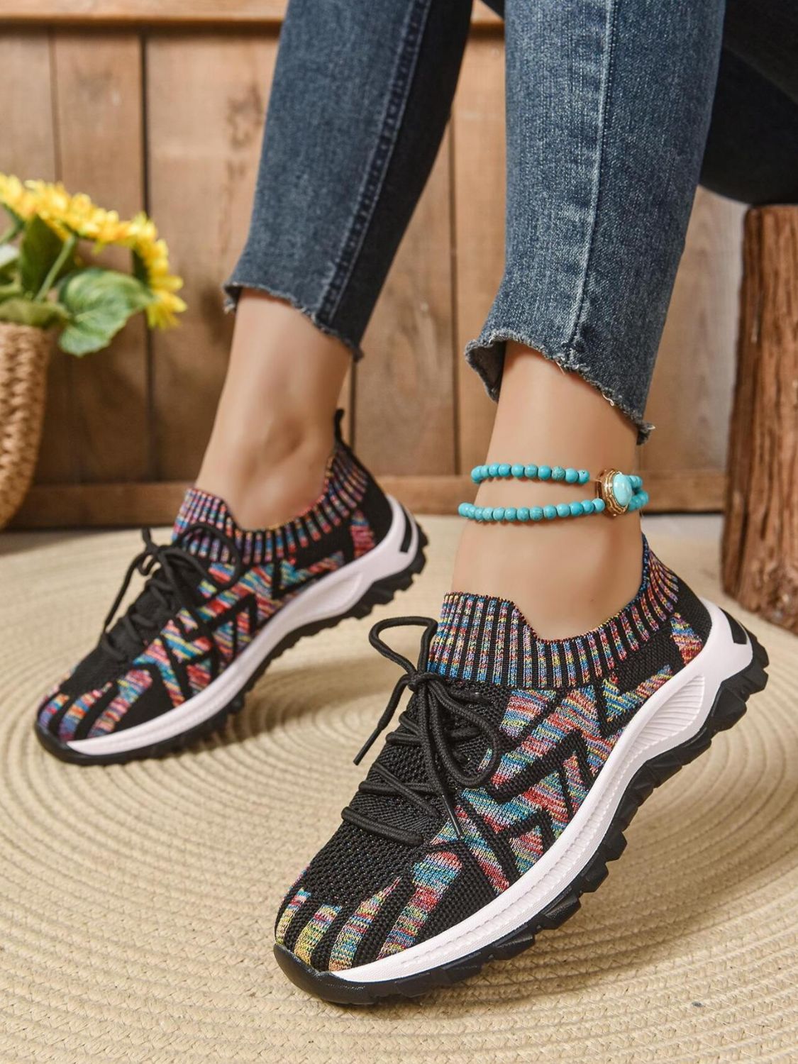 Mesh Knit Lace Up Athletic