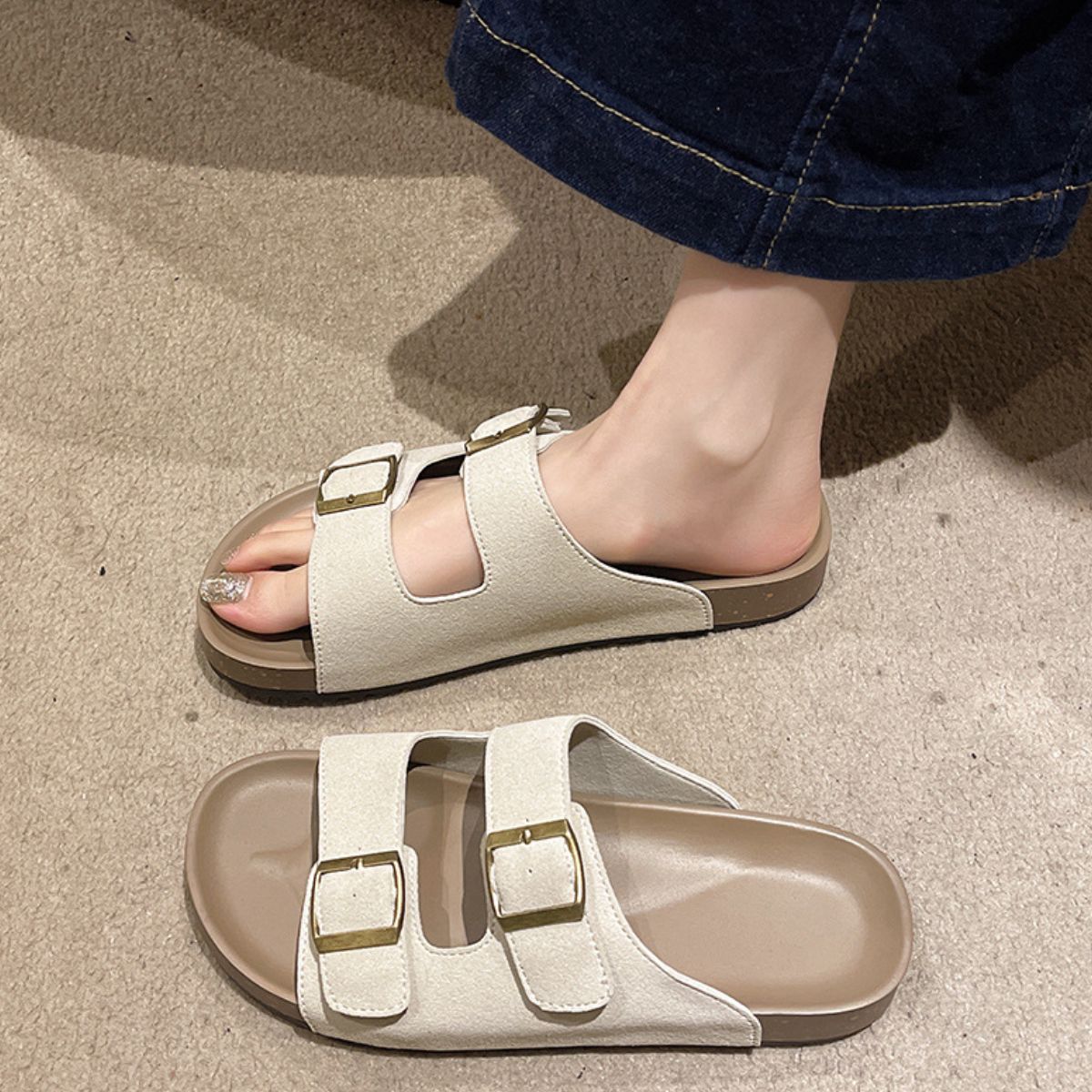 Double Buckle Flats Sandals