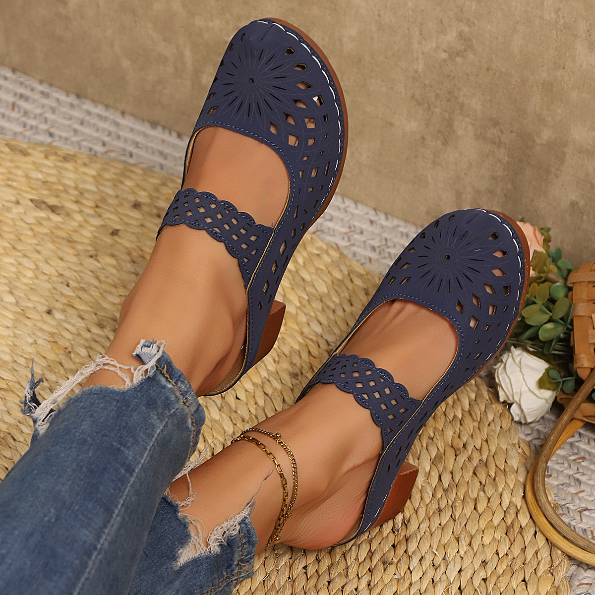 Hollow-Out Block Heels Sandals