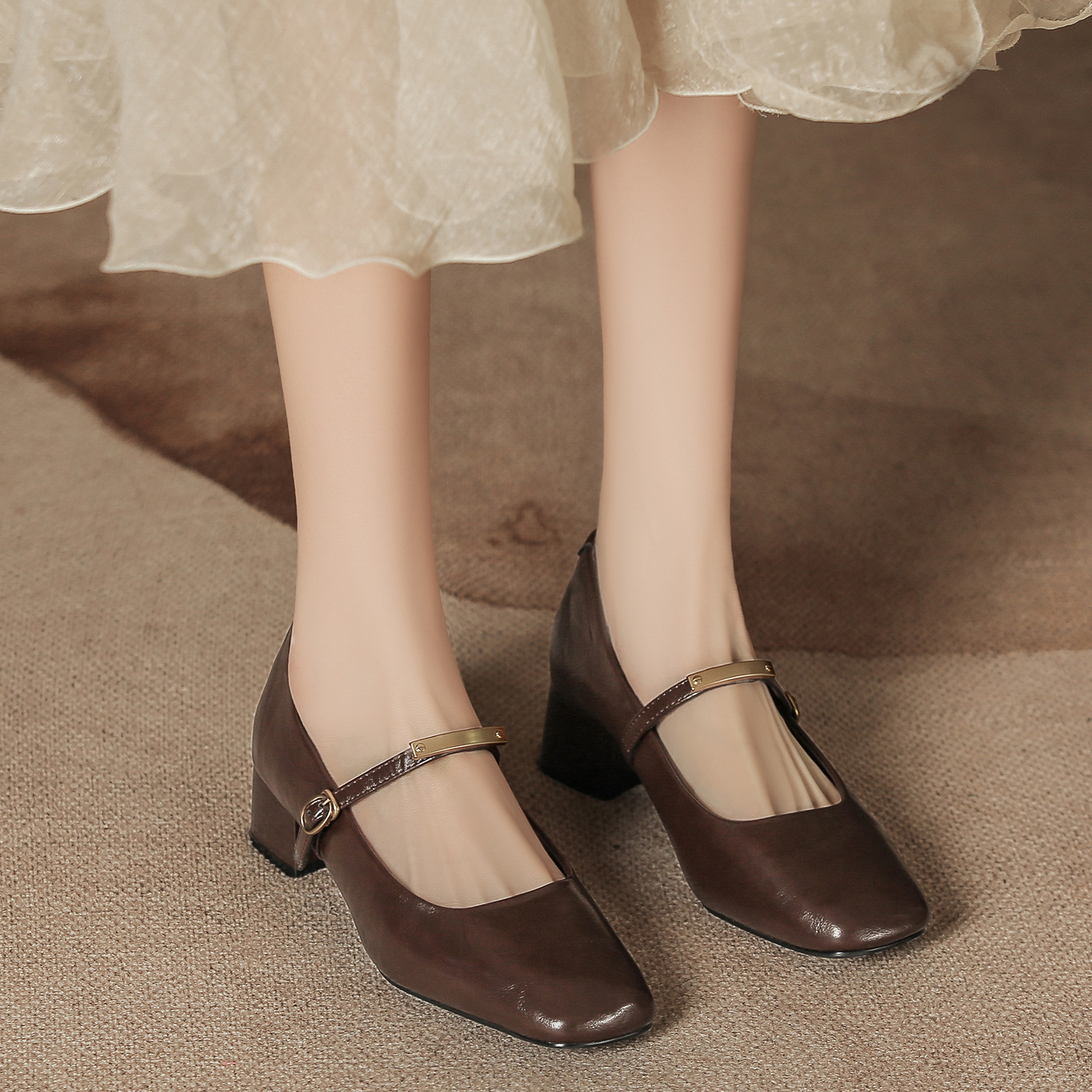 Square Toe Block Heel Pumps
