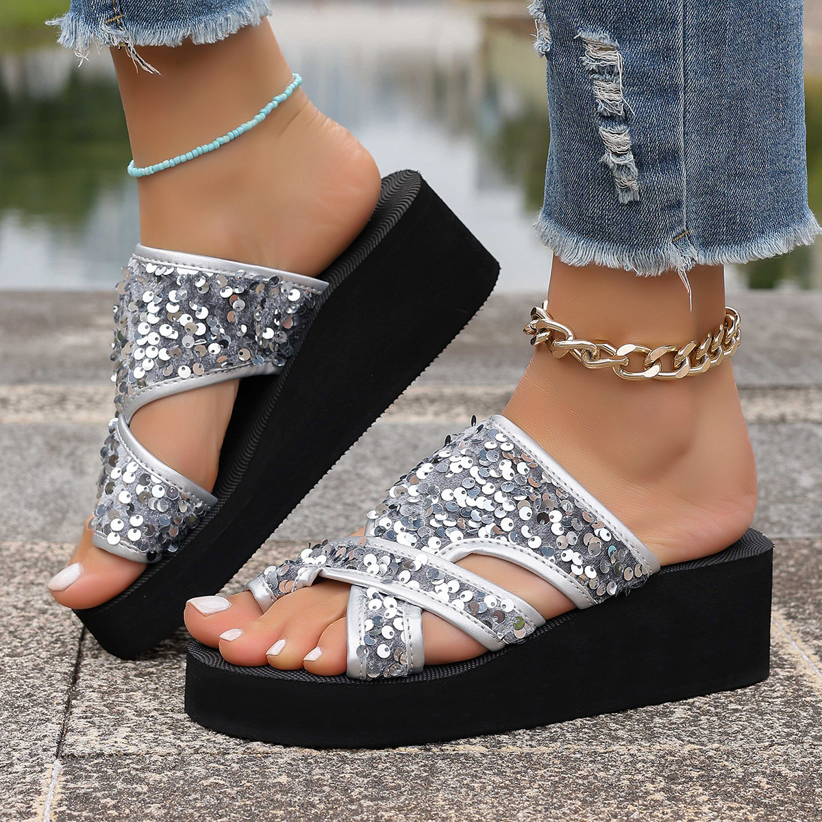 Sequin Platform Wedge Sandals