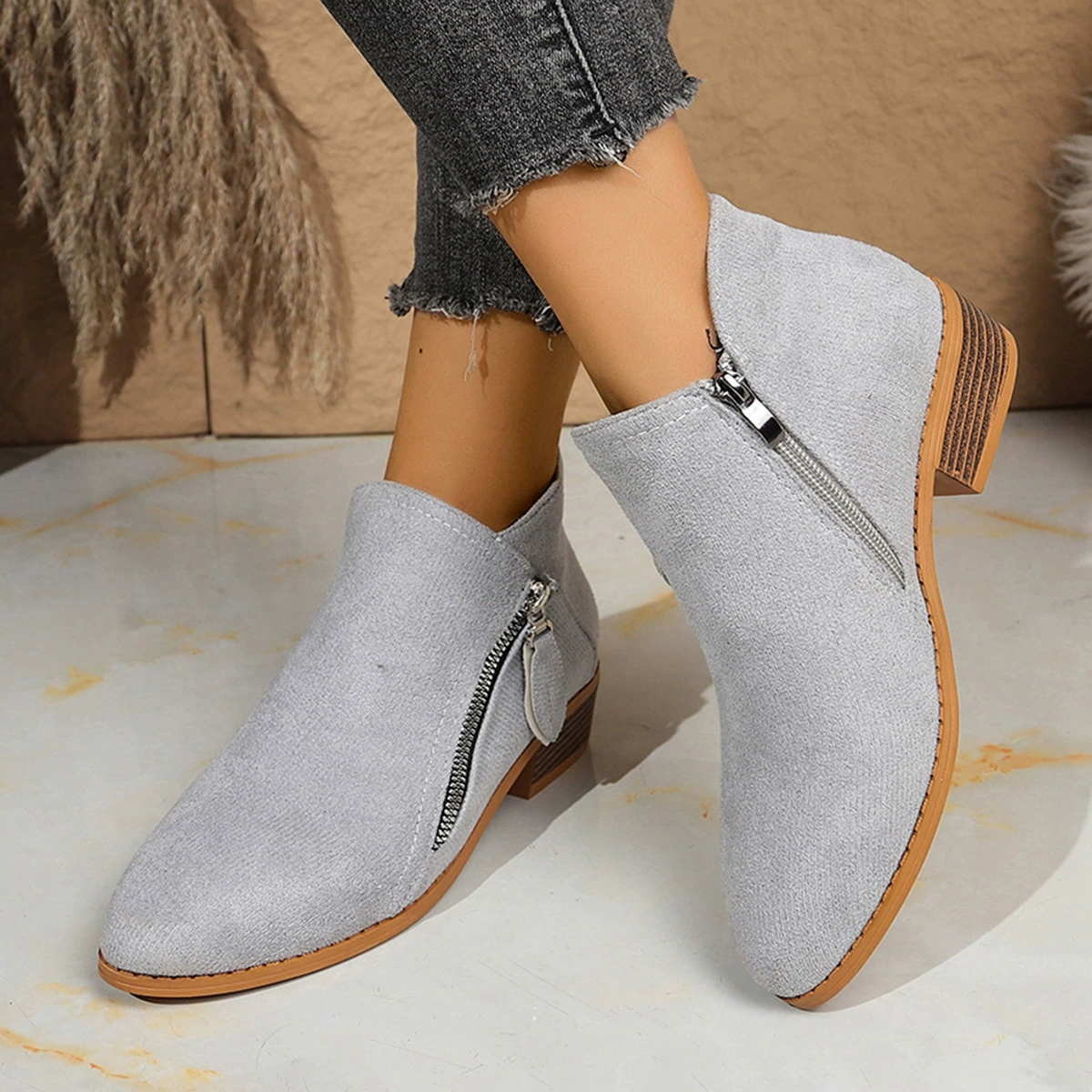Point Toe Block Heels Boots