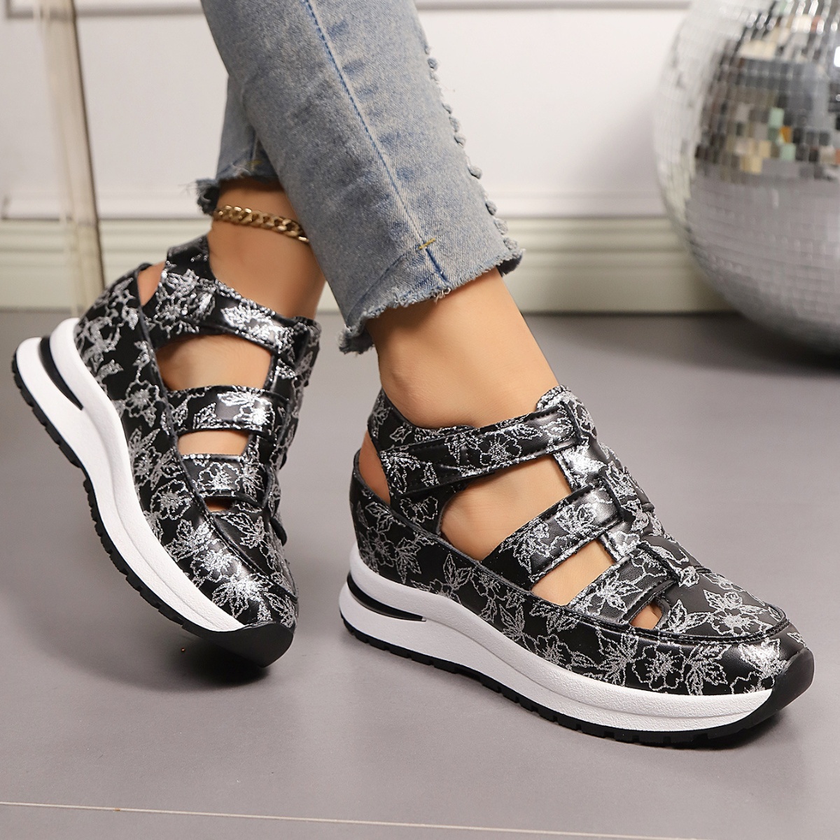 Cutout Wedge Sandals