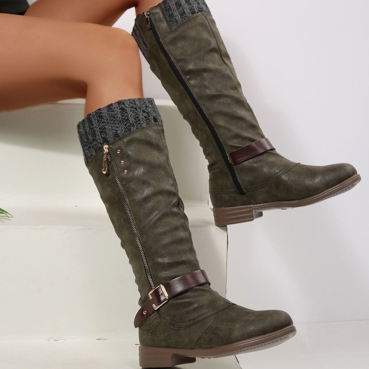 Round Toe Block Heels Boots