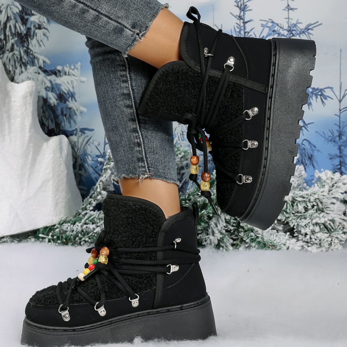 Lace-Up Platform Winter Boots