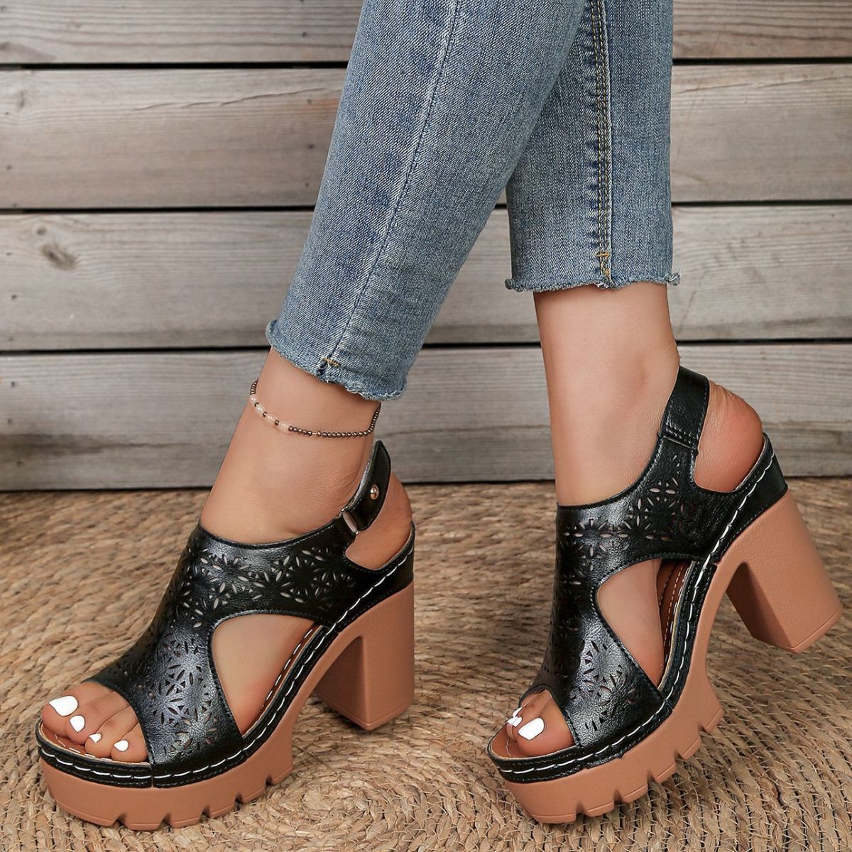 Open Toe Block Heels Sandals