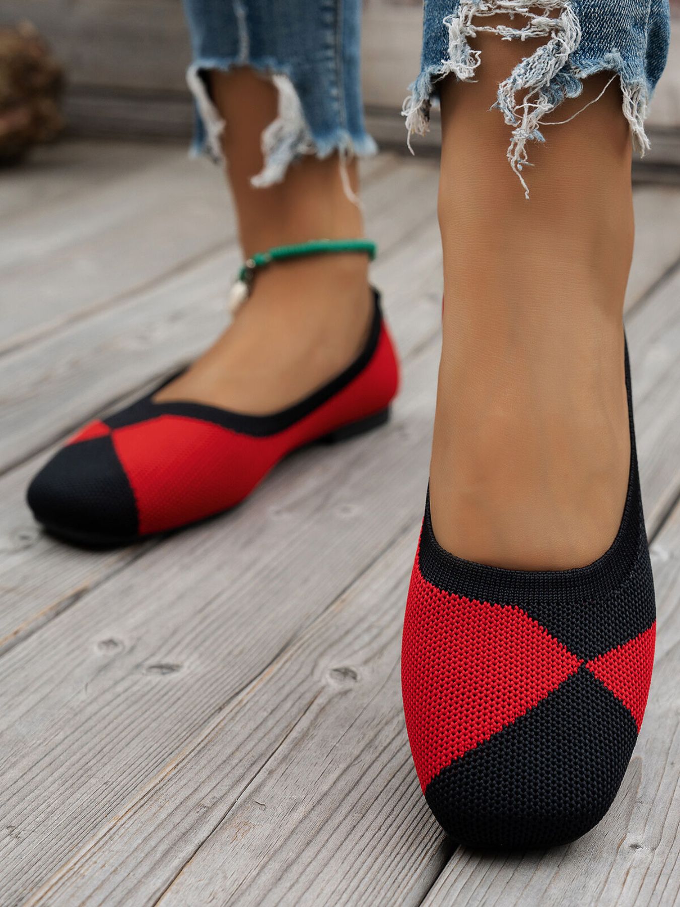 Color Block Knit Slip-On Loafers
