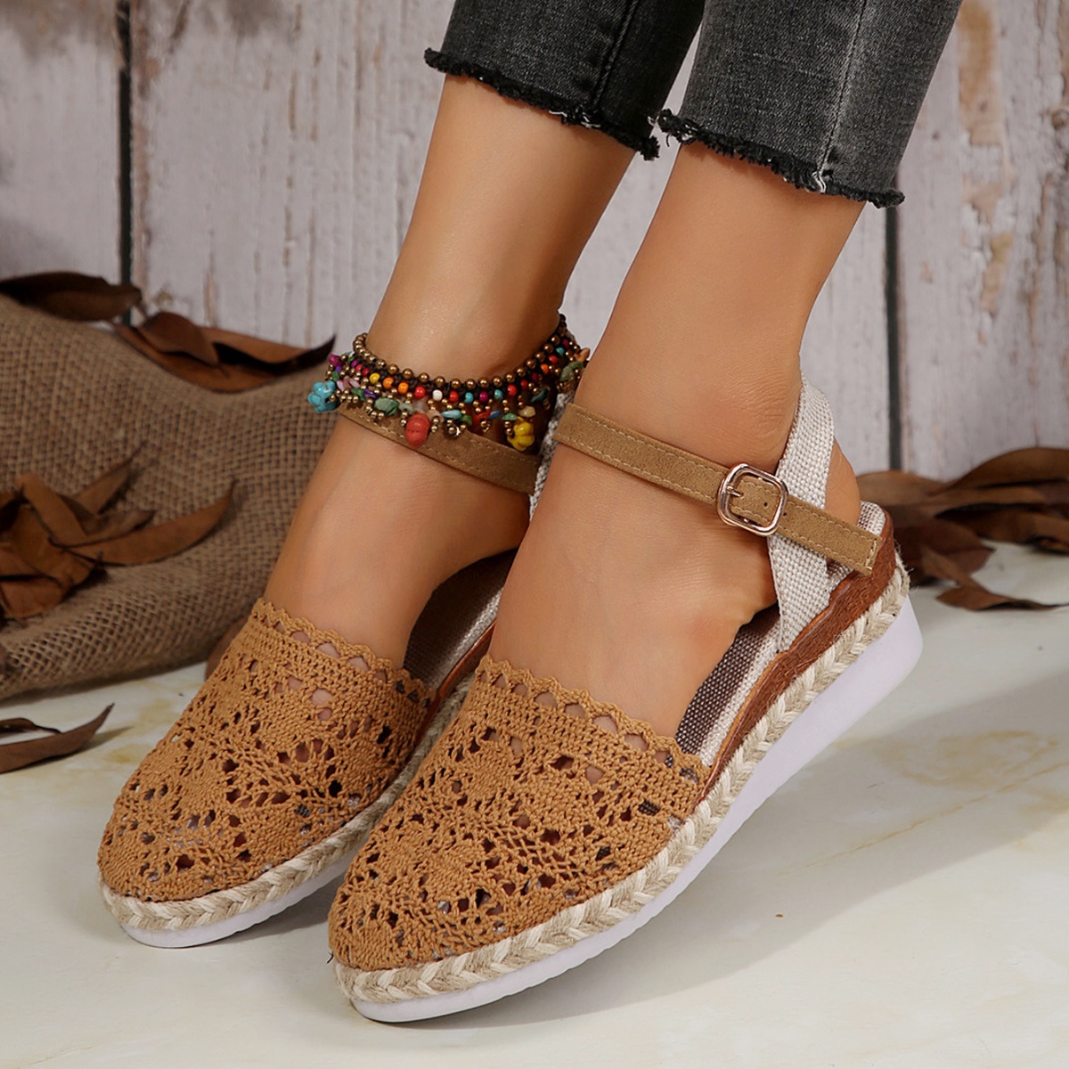 Floral Ankle Strap Espadrille Sandals
