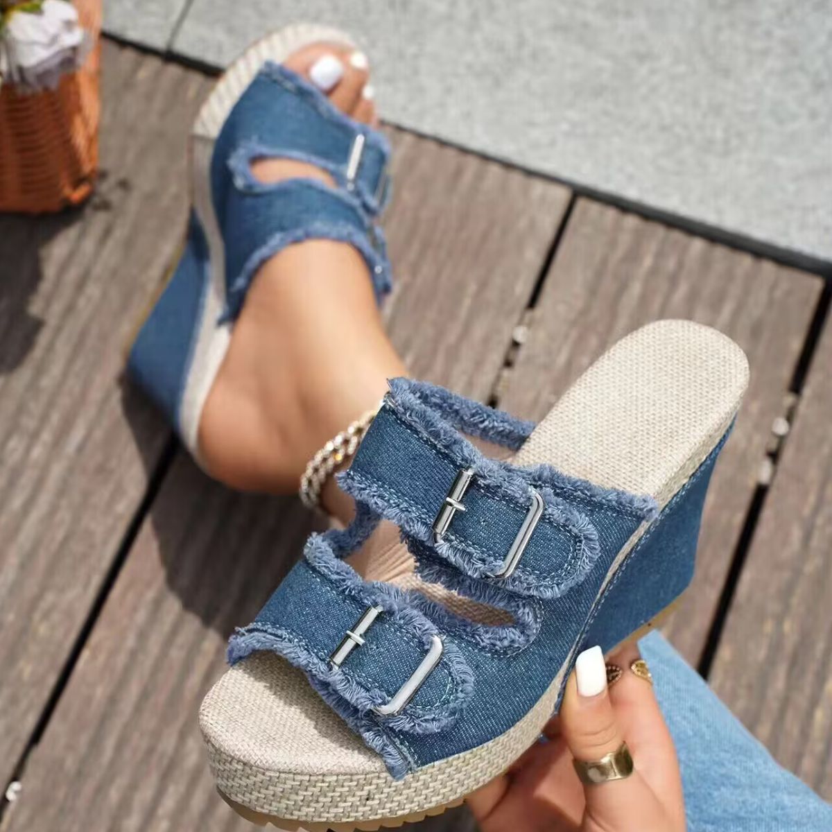 Buckle Open Toe Wedge Sandals
