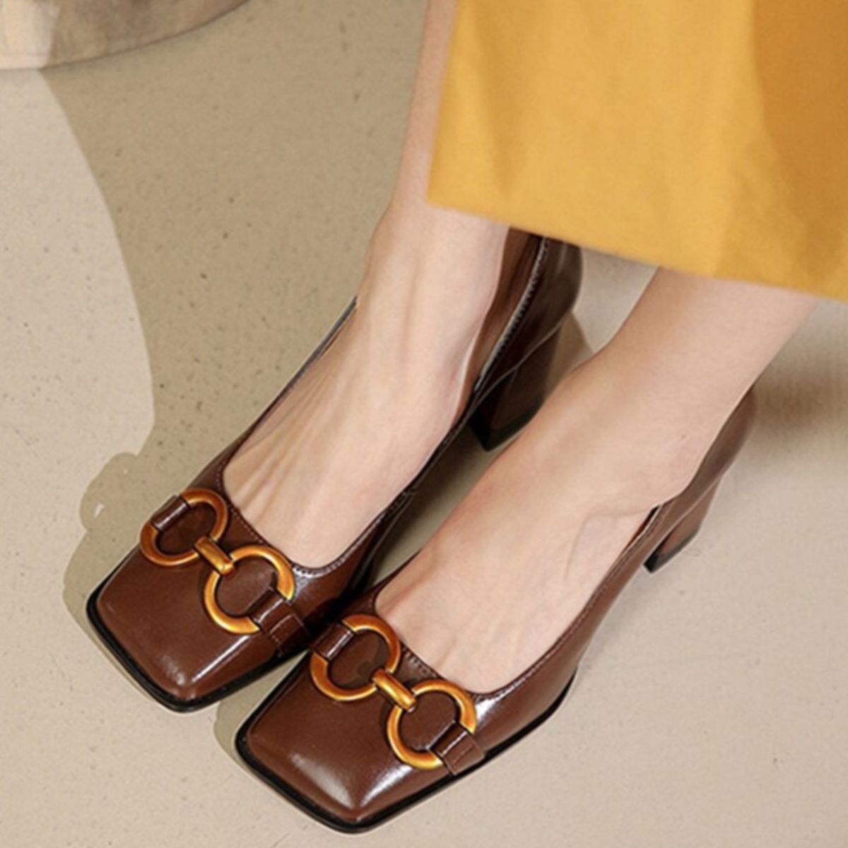 Square Toe Block Heels Pumps