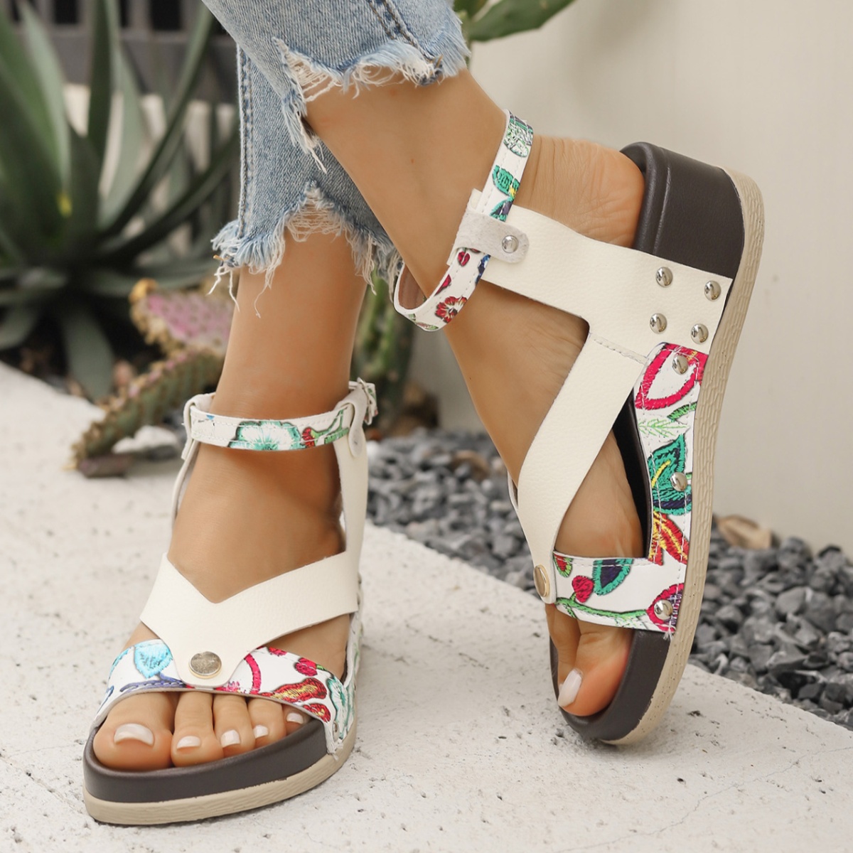 Leopard Ankle Strap Wedge Sandals