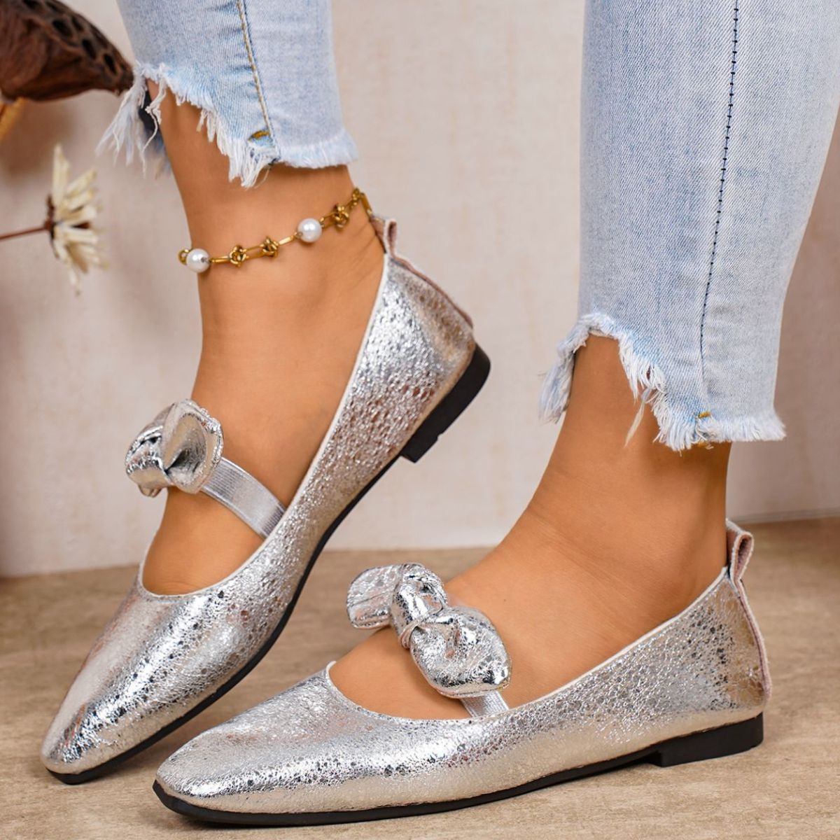 Bow Square Toe Slip-Ons