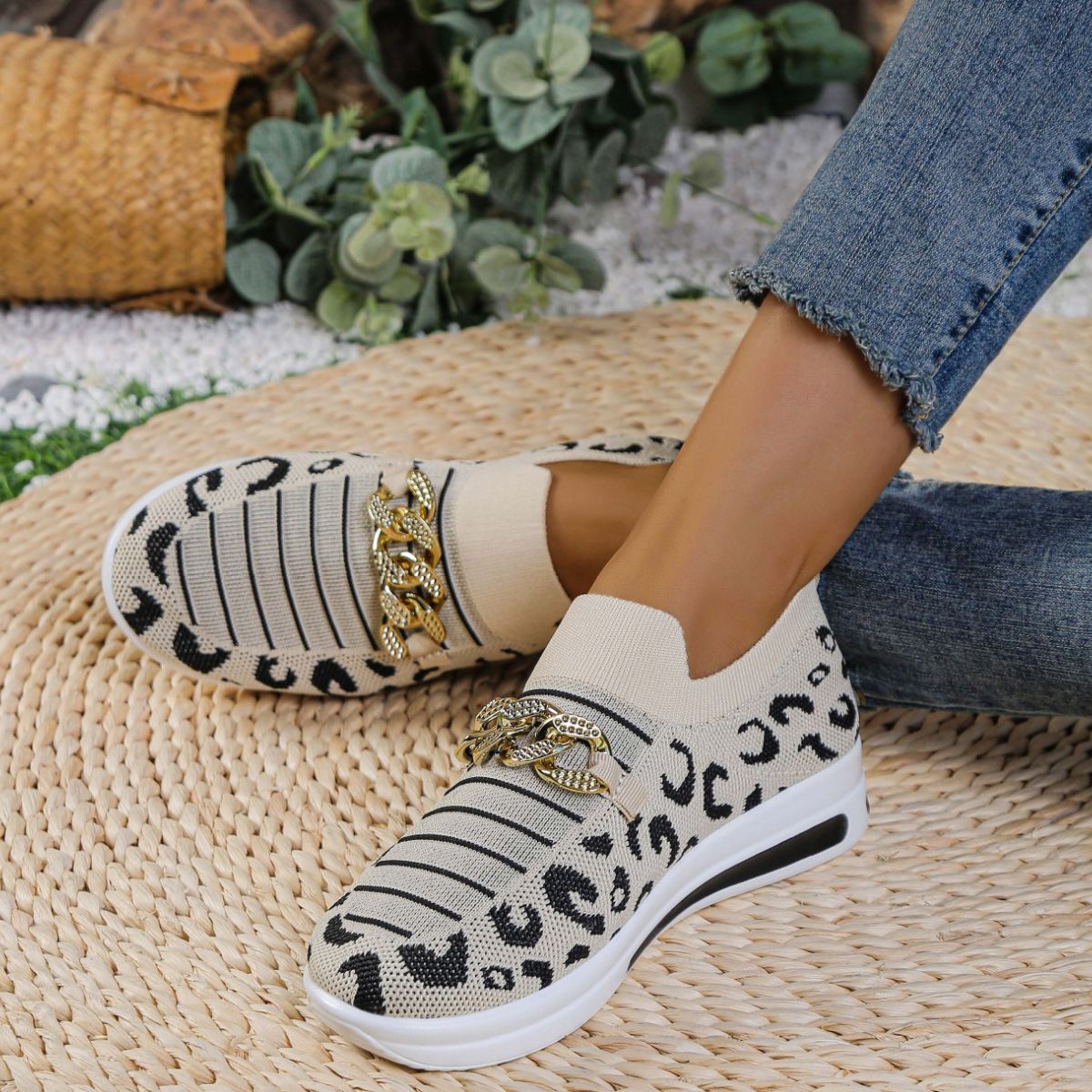 Leopard Round Toe Slip Ons
