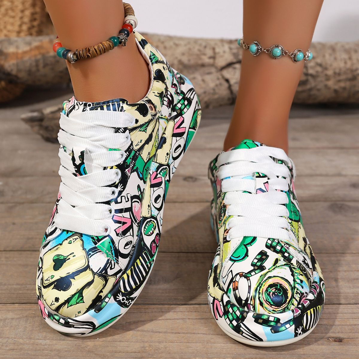 Abstract Print Lace Up Sneakers