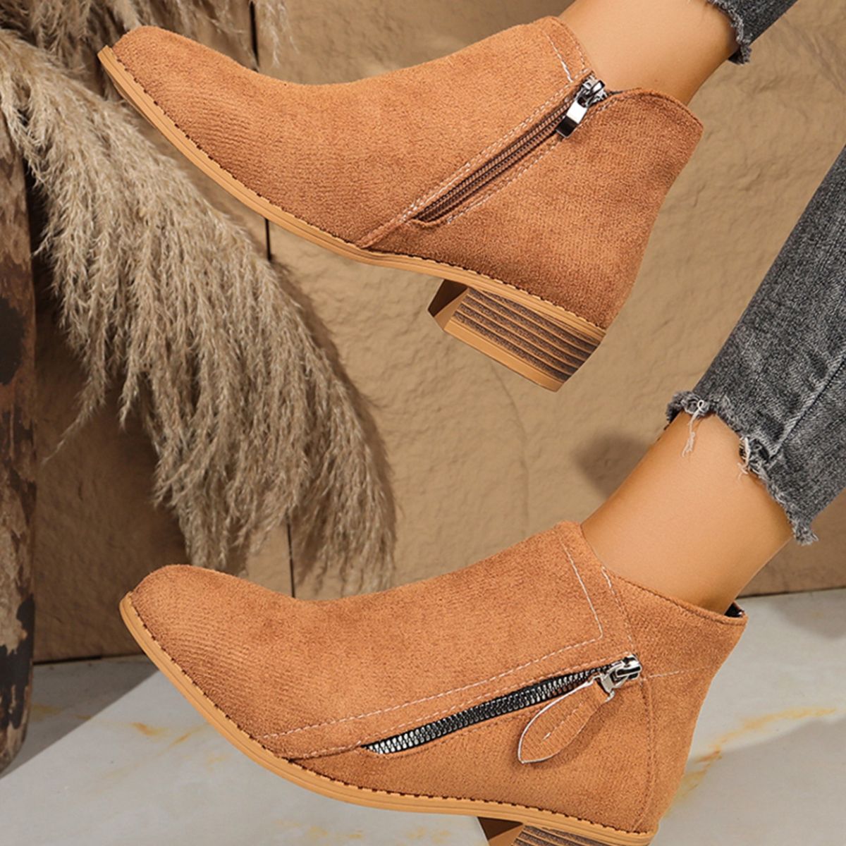 Point Toe Block Heels Boots