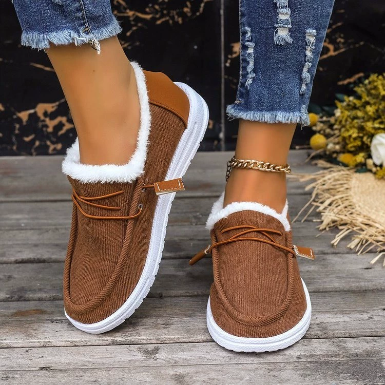 Fuzzy Lined Corduroy Slip-Ons