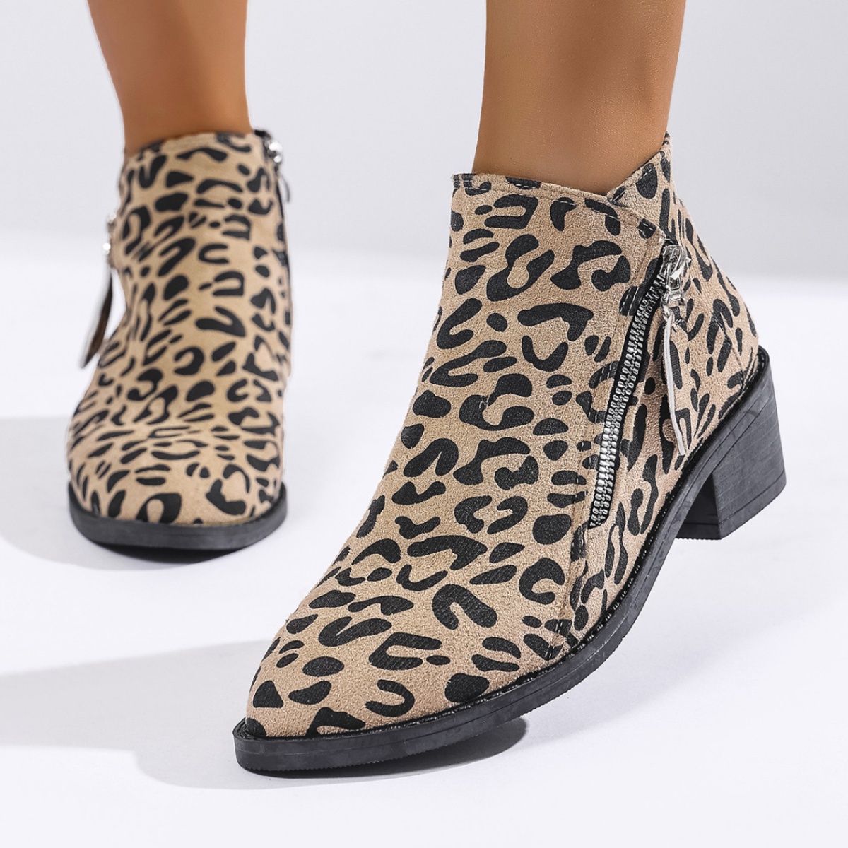 Leopard Block Heel Ankle Boots