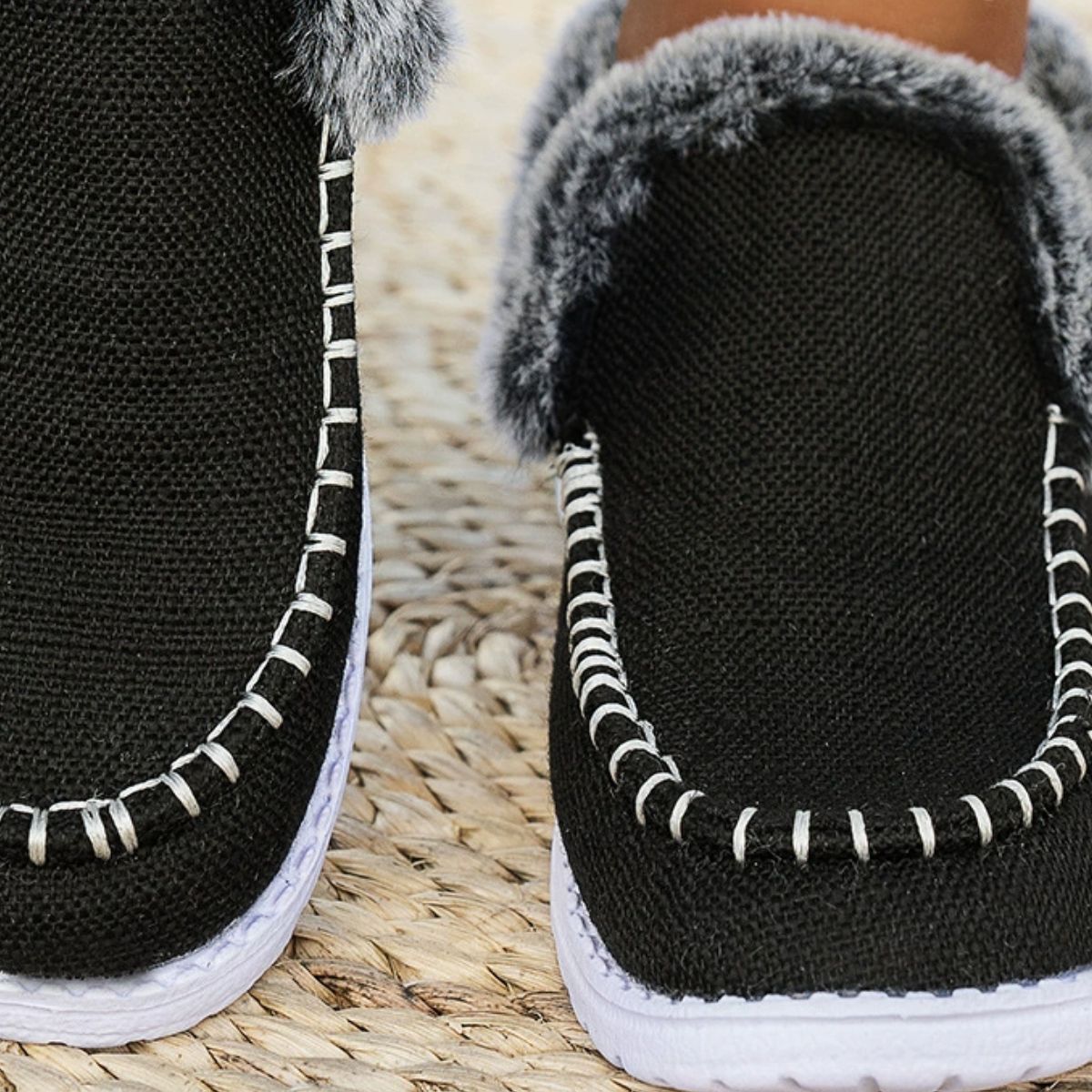 Faux Fur Lined Round Toe Shoes