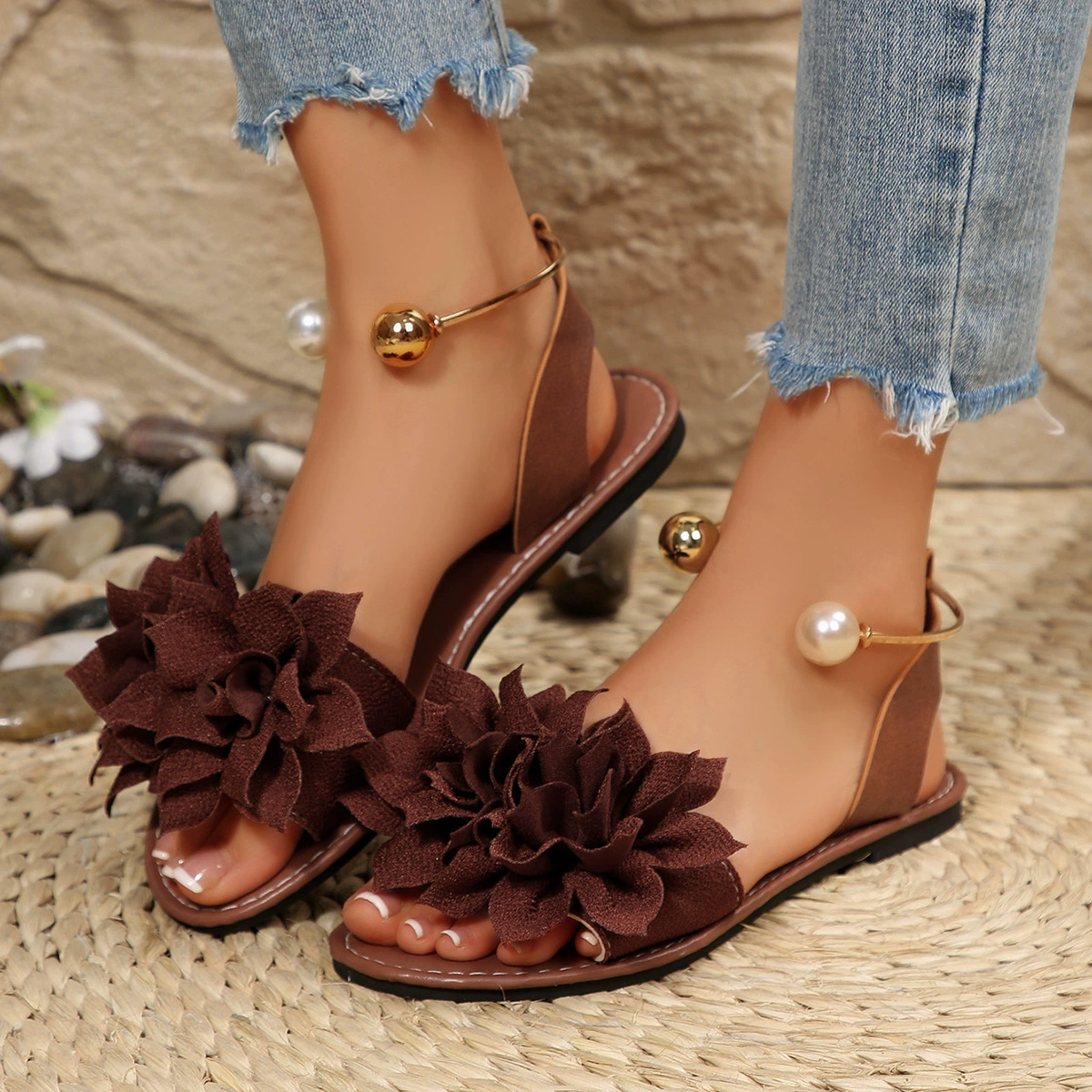 Floral Decor Flat Sandals