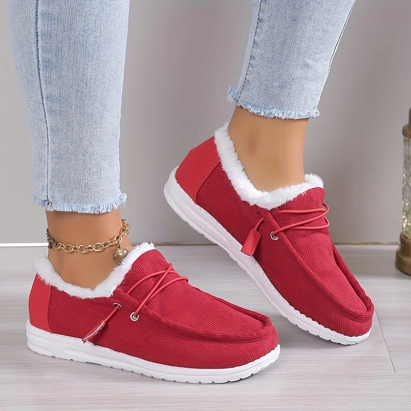 Fuzzy Lined Corduroy Slip-Ons