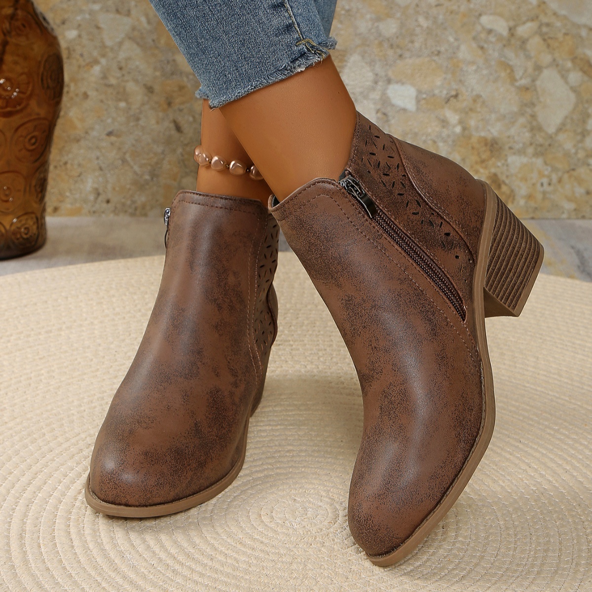 Point Toe Block Heels Boots