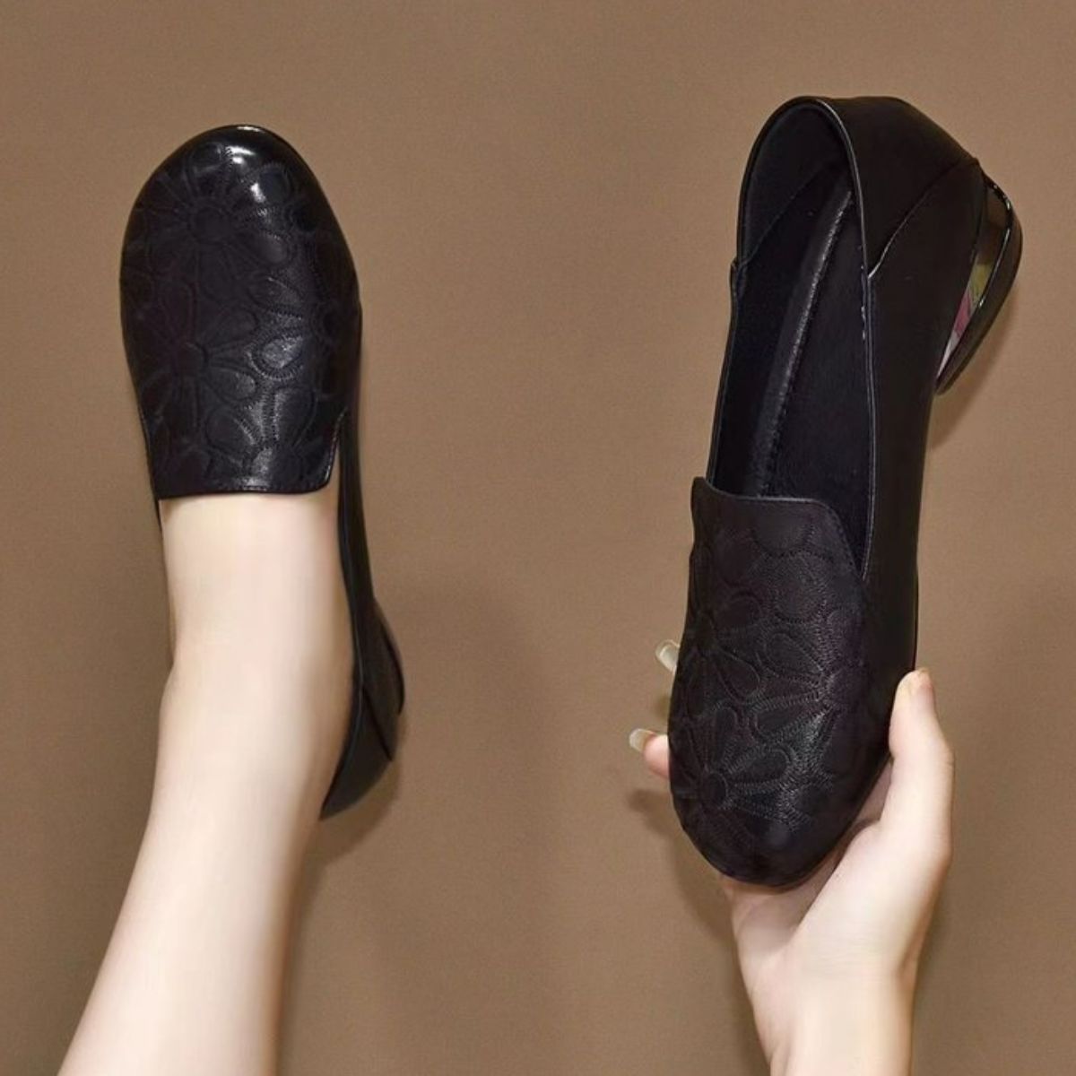 Round Toe Block Heels Loafers