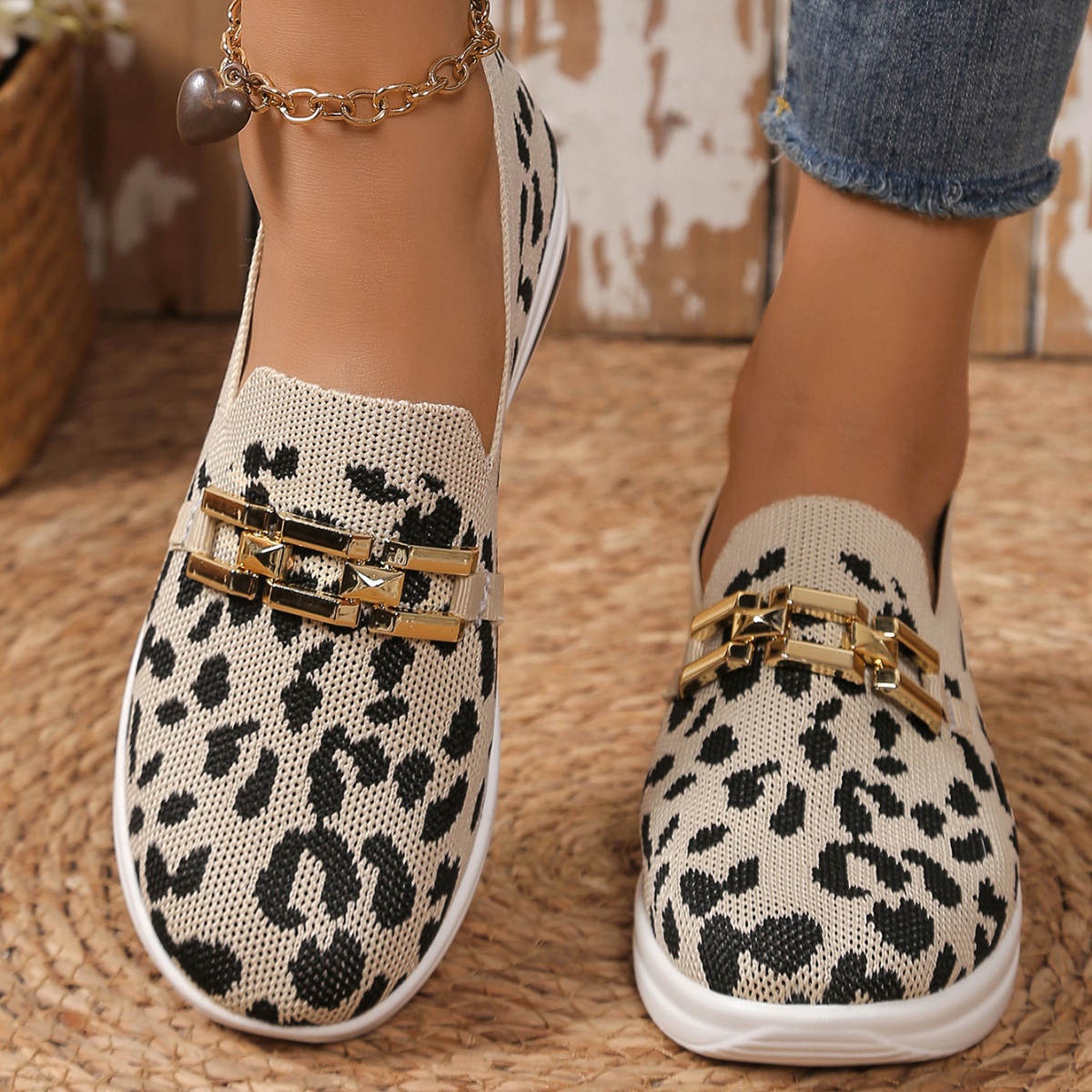 Leopard Round Toe Slip-Ons