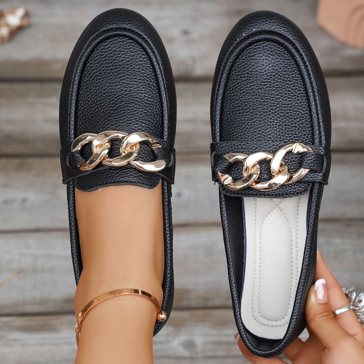 Buckle Decor Round Toe Slip-Ons