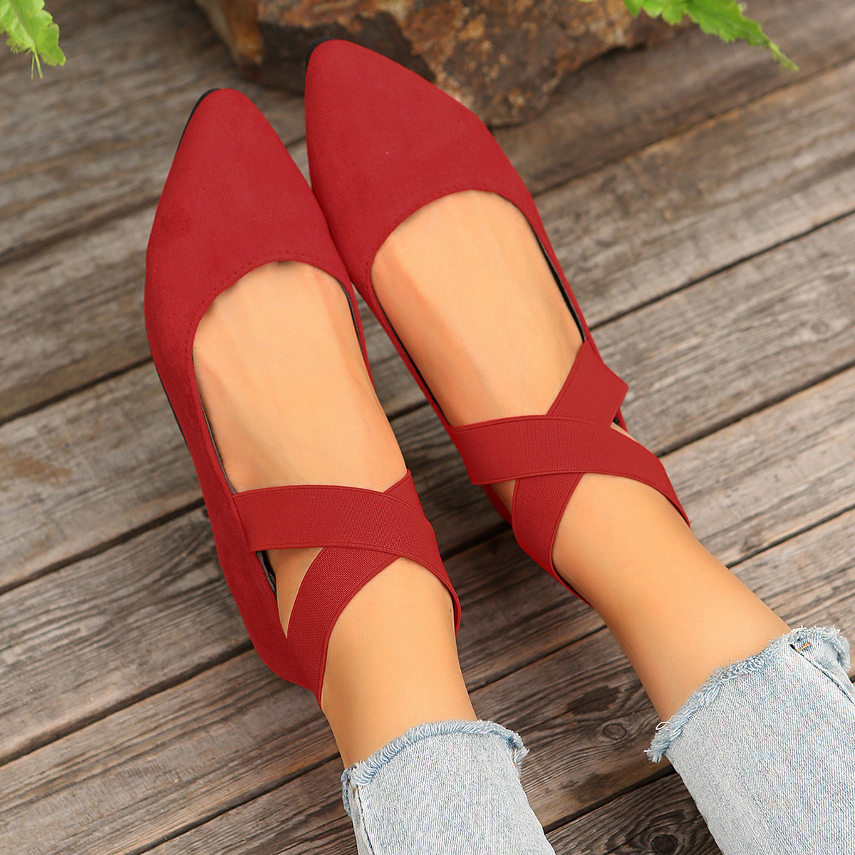Crisscross Point Toe Flat Slip-Ons