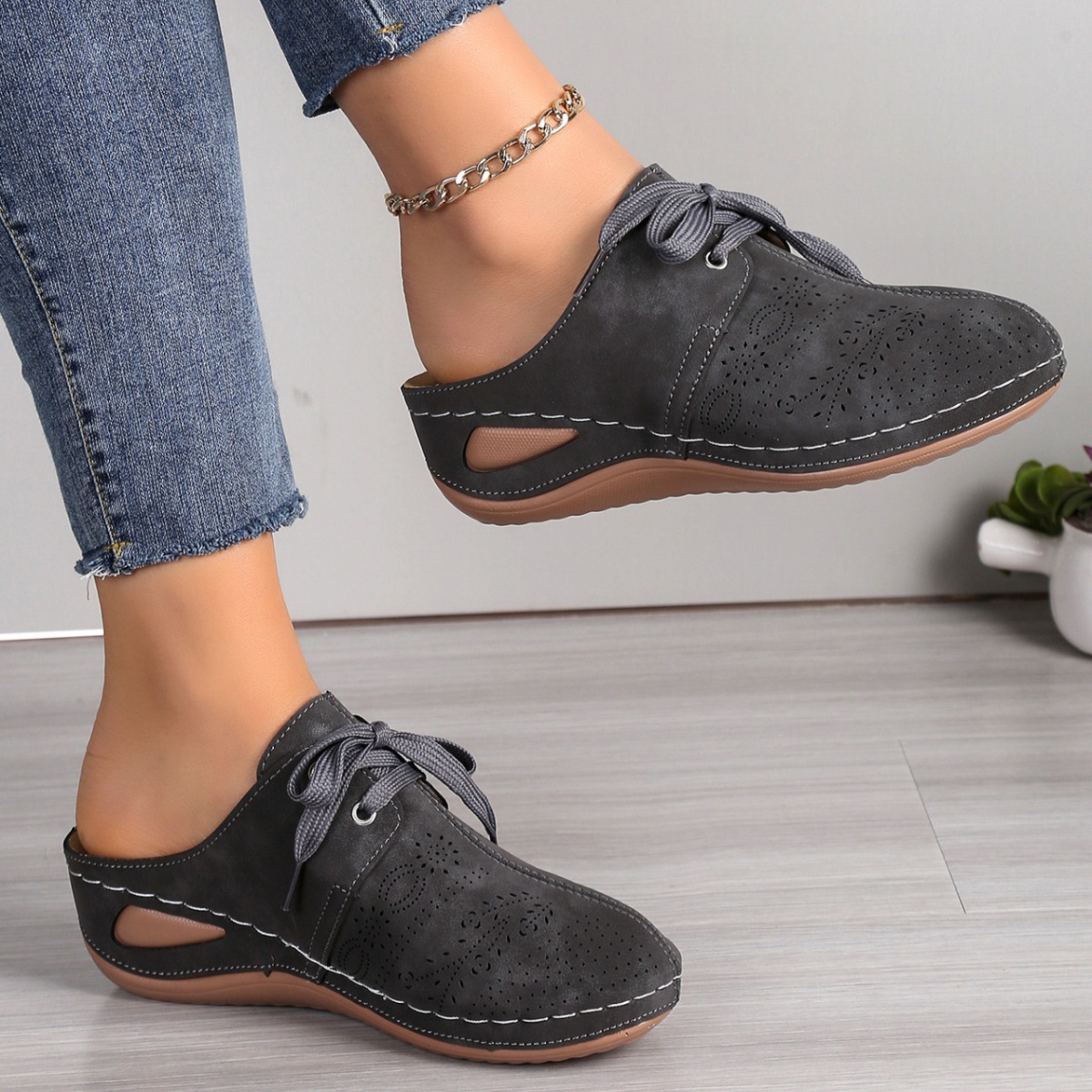 Lace-Up Wedge Slip-Ons