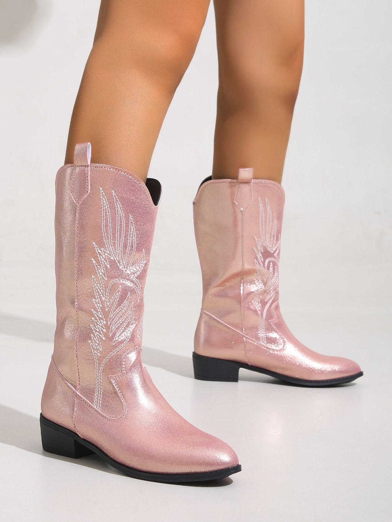 Embroidered Block Heels Boots