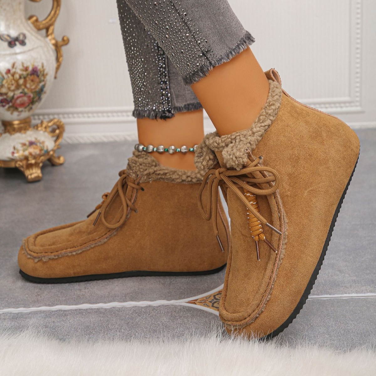 Lace Up Flats Ankle Boots
