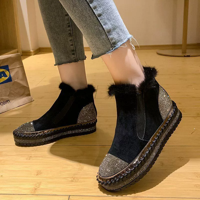 Rhinestone Platform Ankle Boots