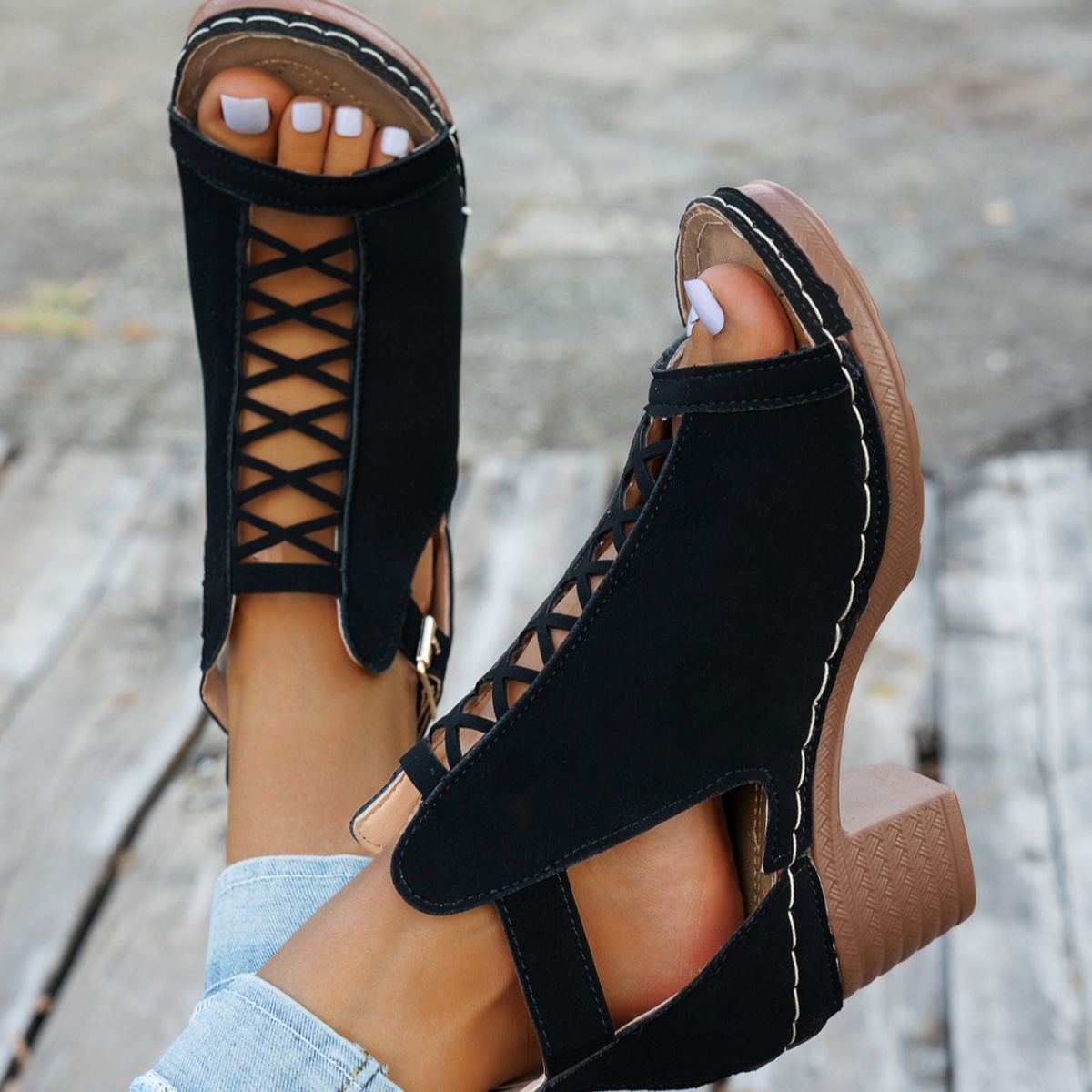 Buckle Block Heels Sandals
