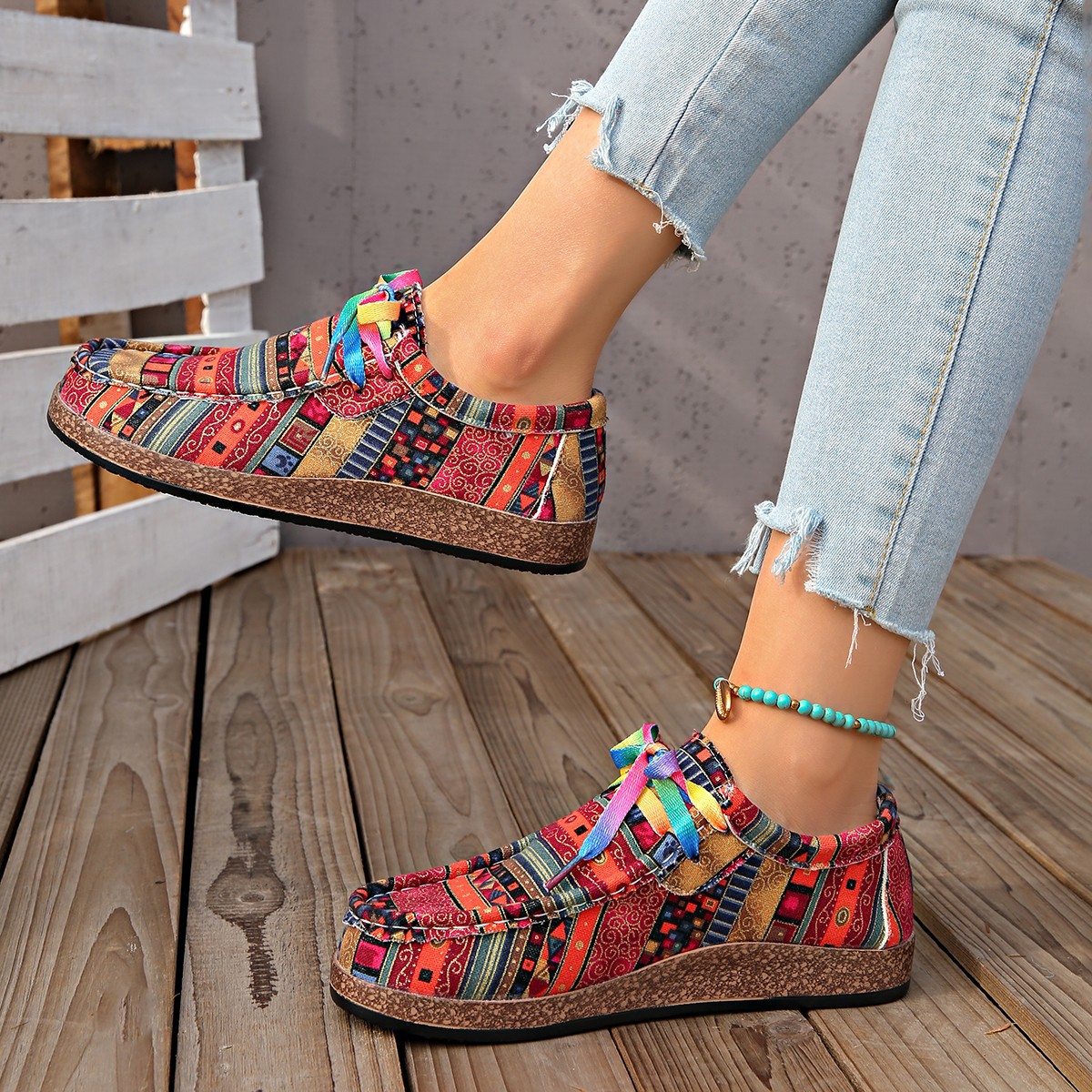 Printed Round Toe Sneakers