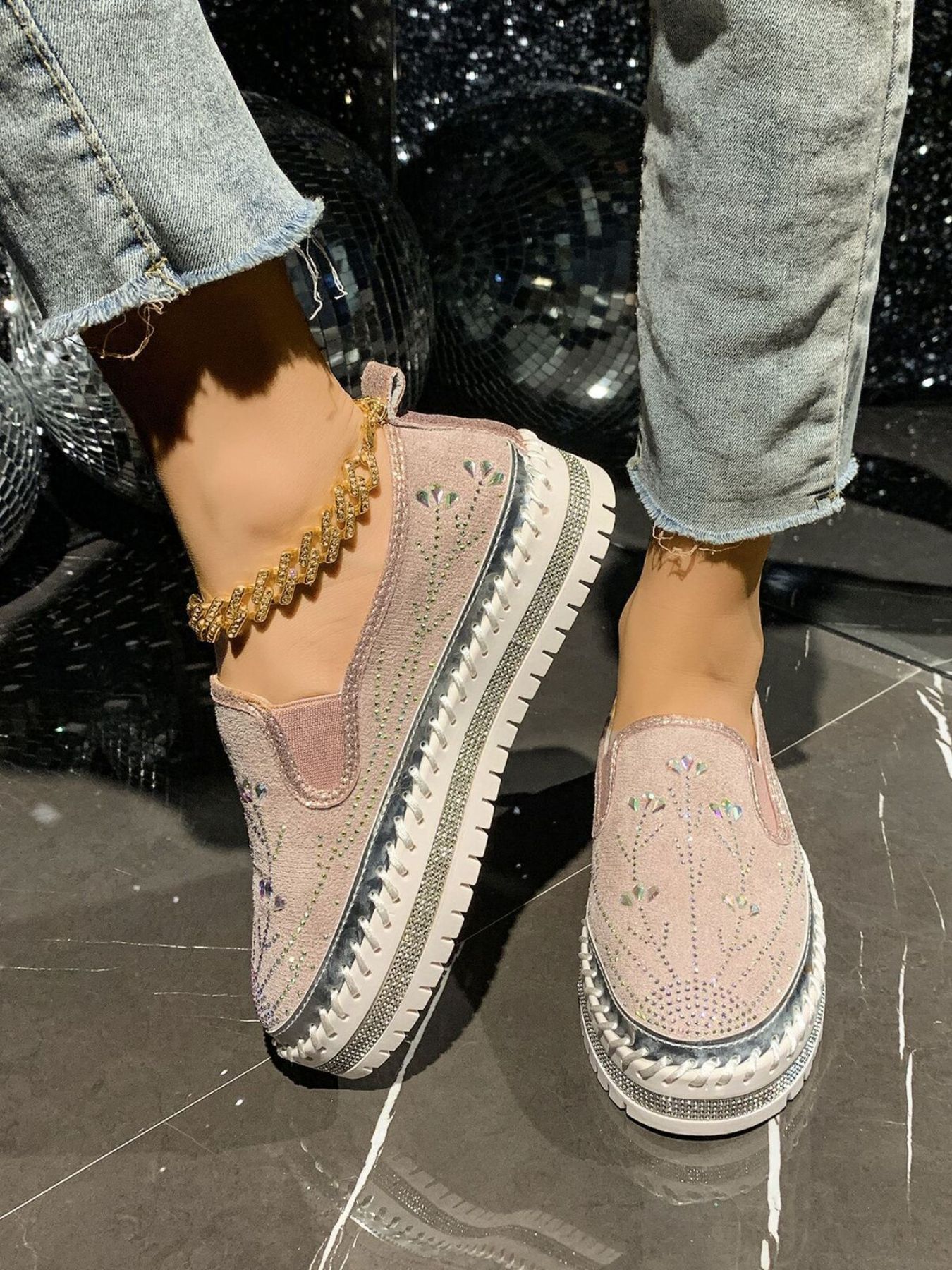 Rhinestone Embellished Platform Loafers