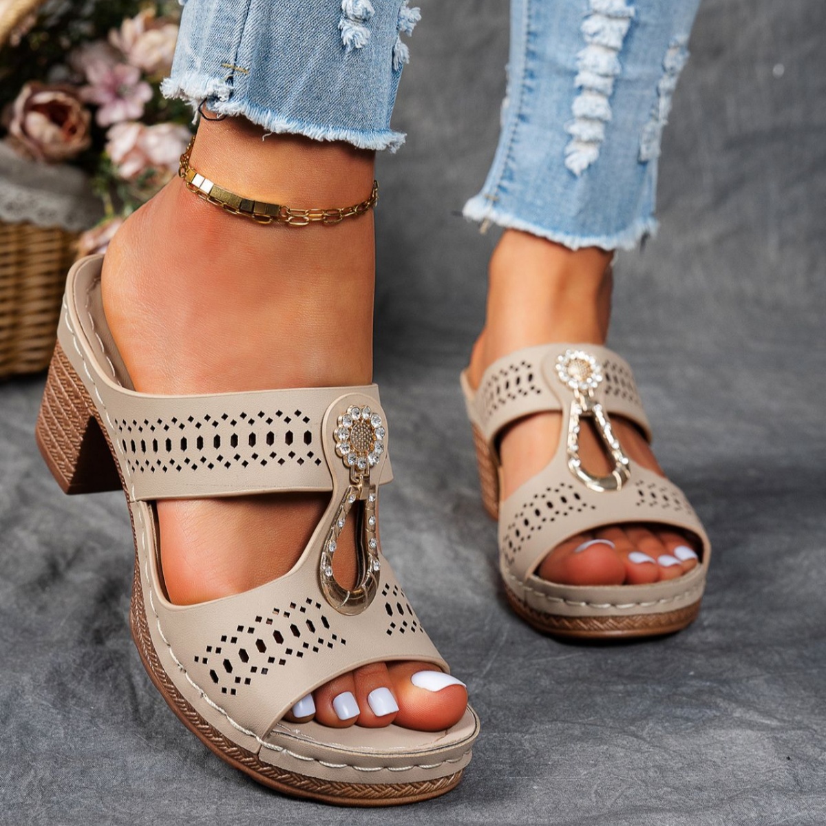 Open Toe Block Heels Sandals