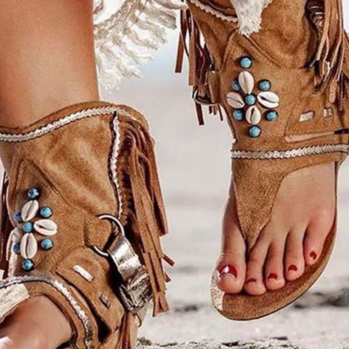 Fringe Ankle Cuff Sandals
