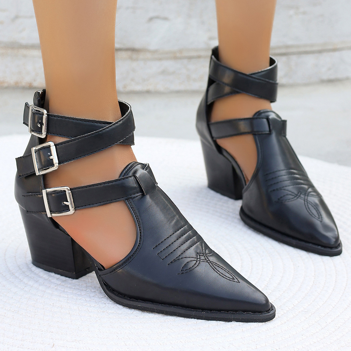 Point Toe Block Heels Sandals