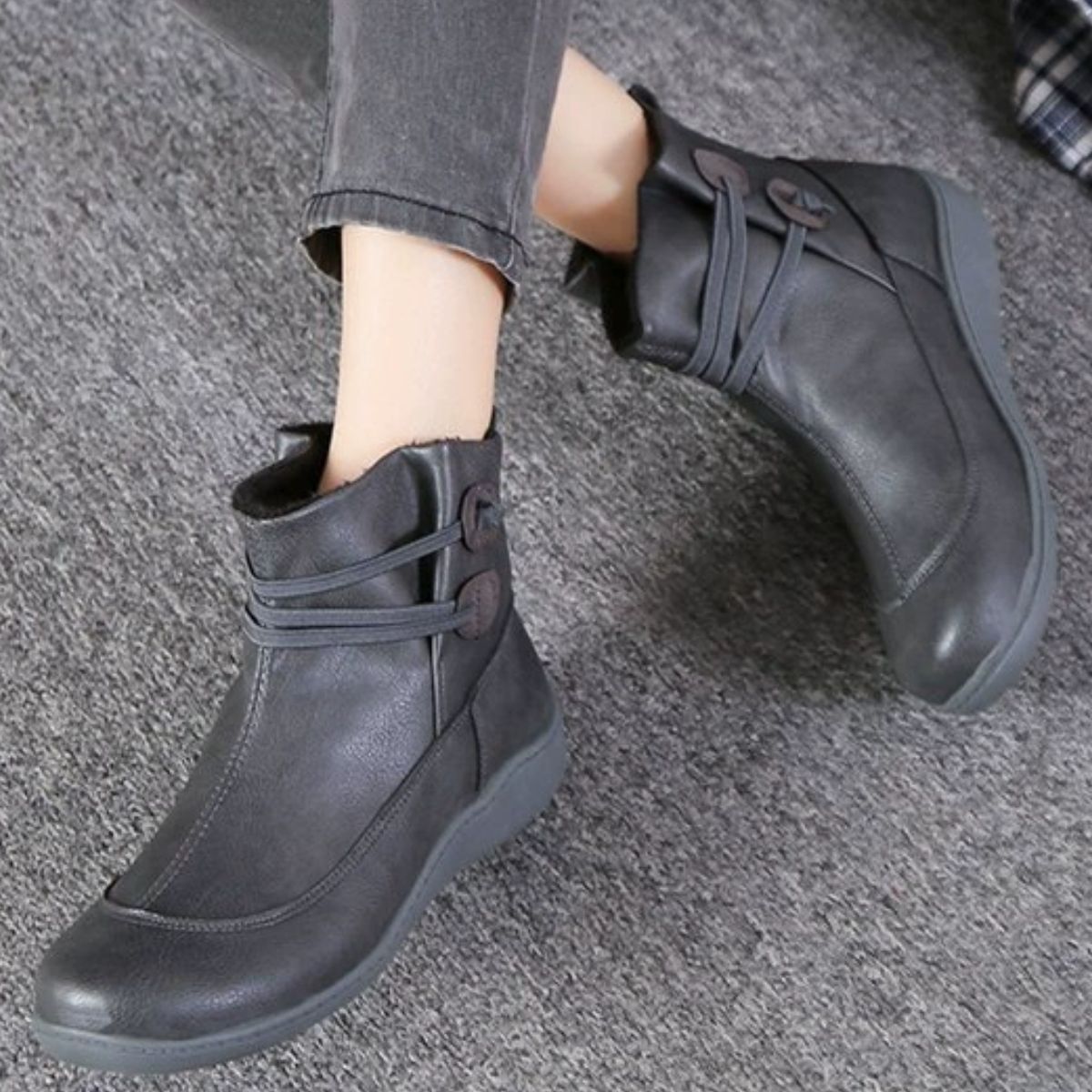 Button Detail Ankle Boots