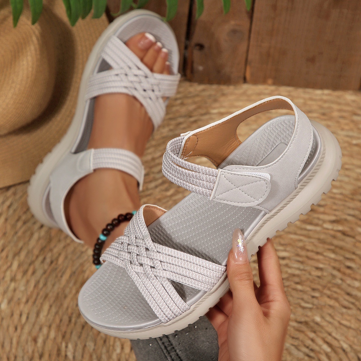 Open Toe Woven Strap Sandals