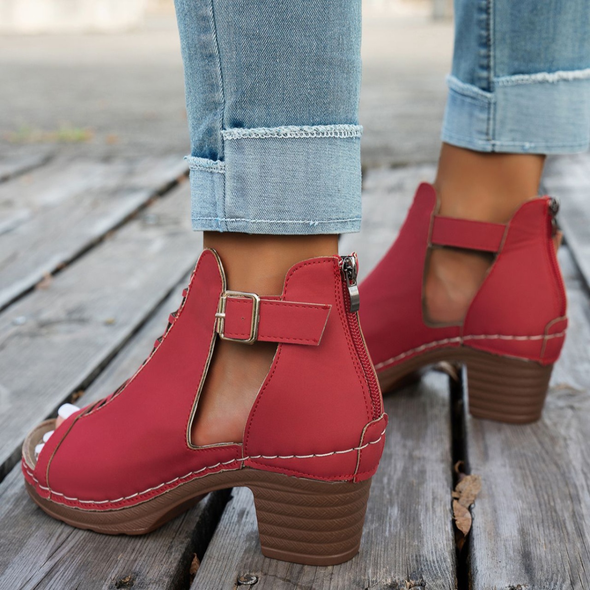 Buckle Block Heels Sandals