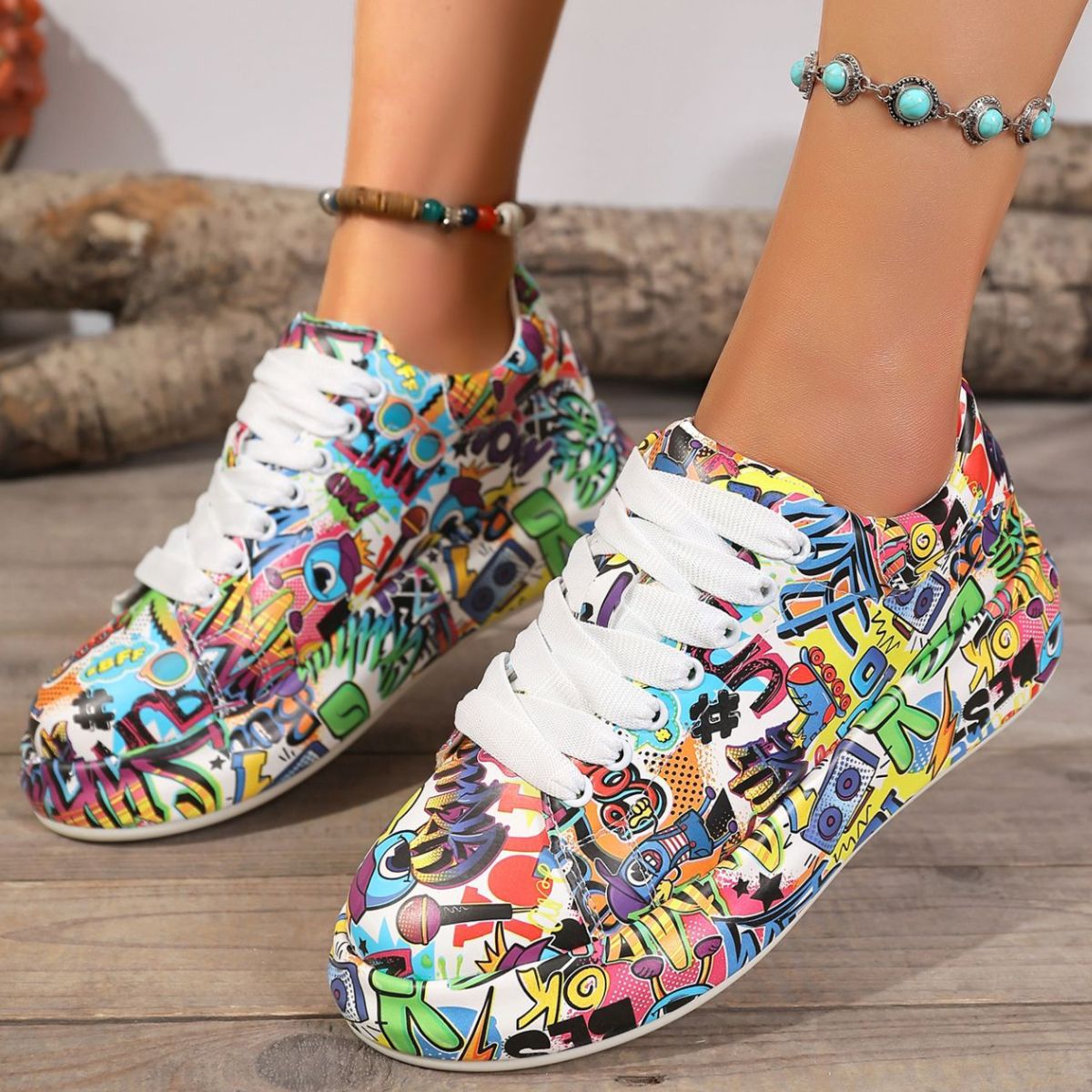 Abstract Print Lace Up Sneakers