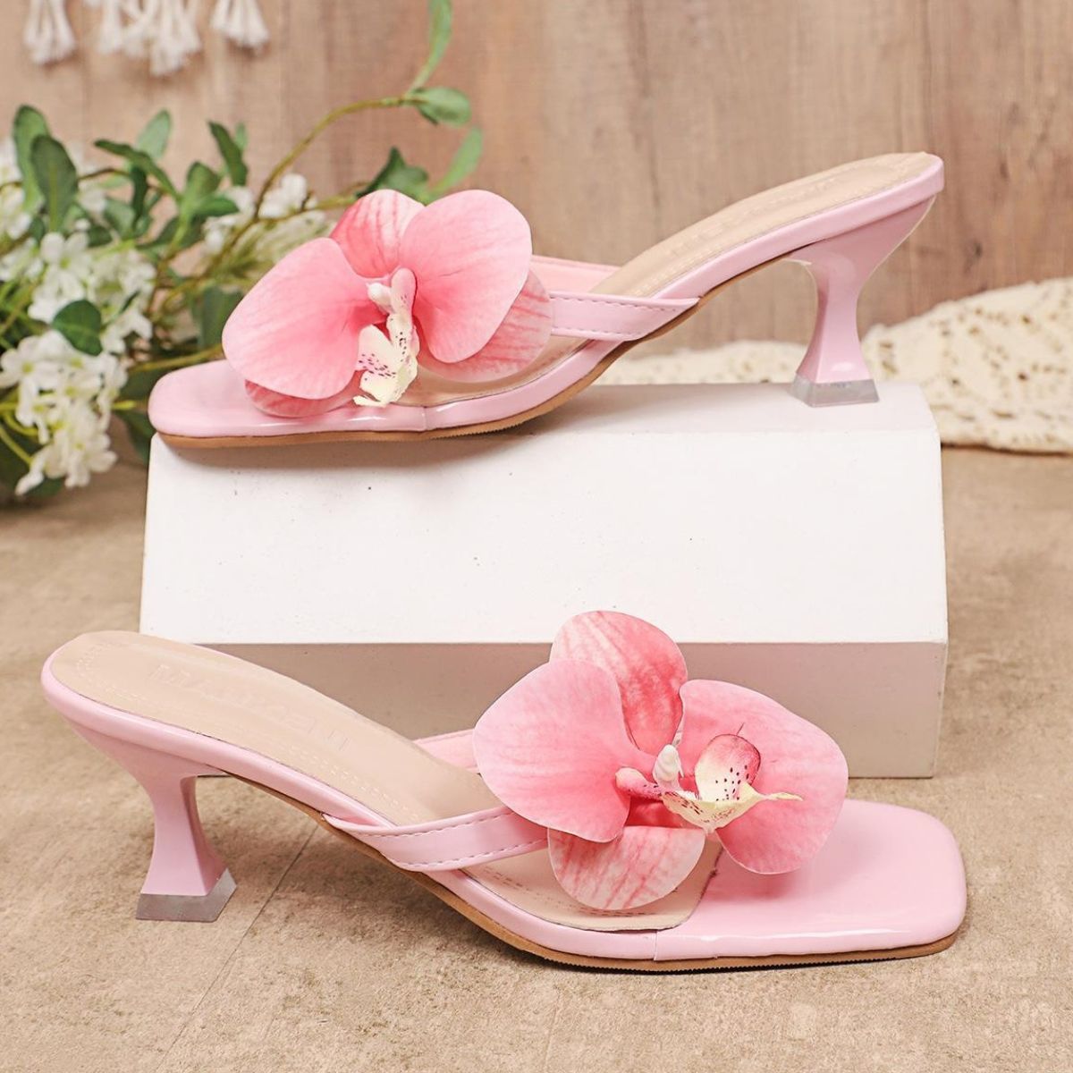 Floral Embellishment Kitten Heel Sandals