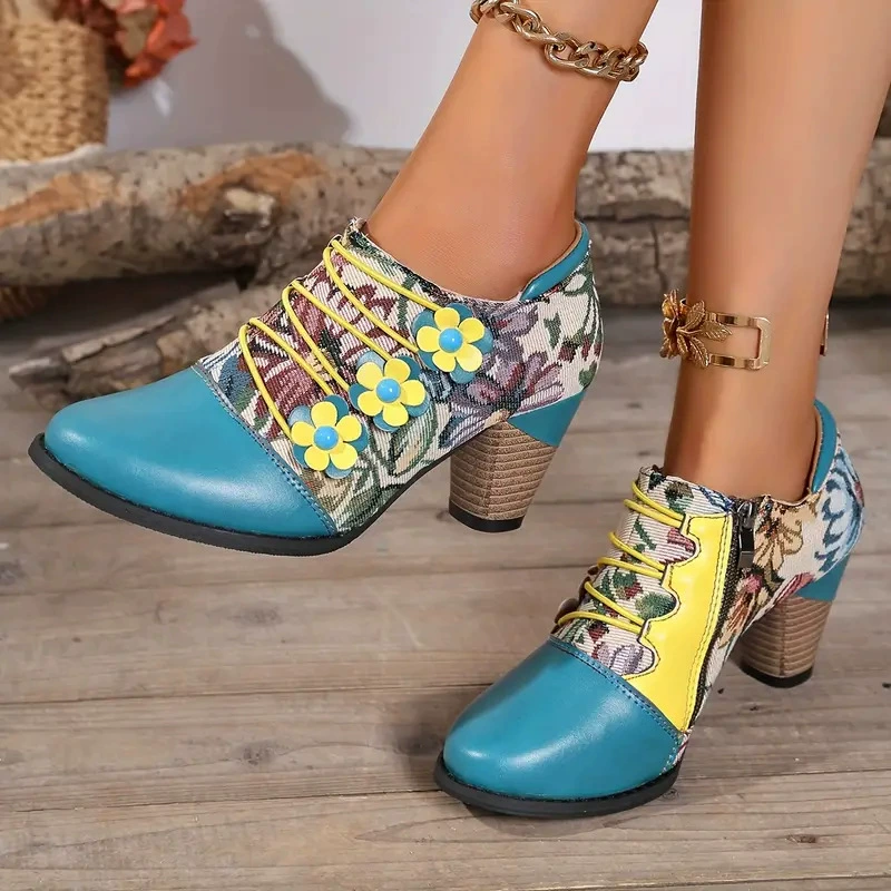 Lace-Up Block Heel Ankle Boots
